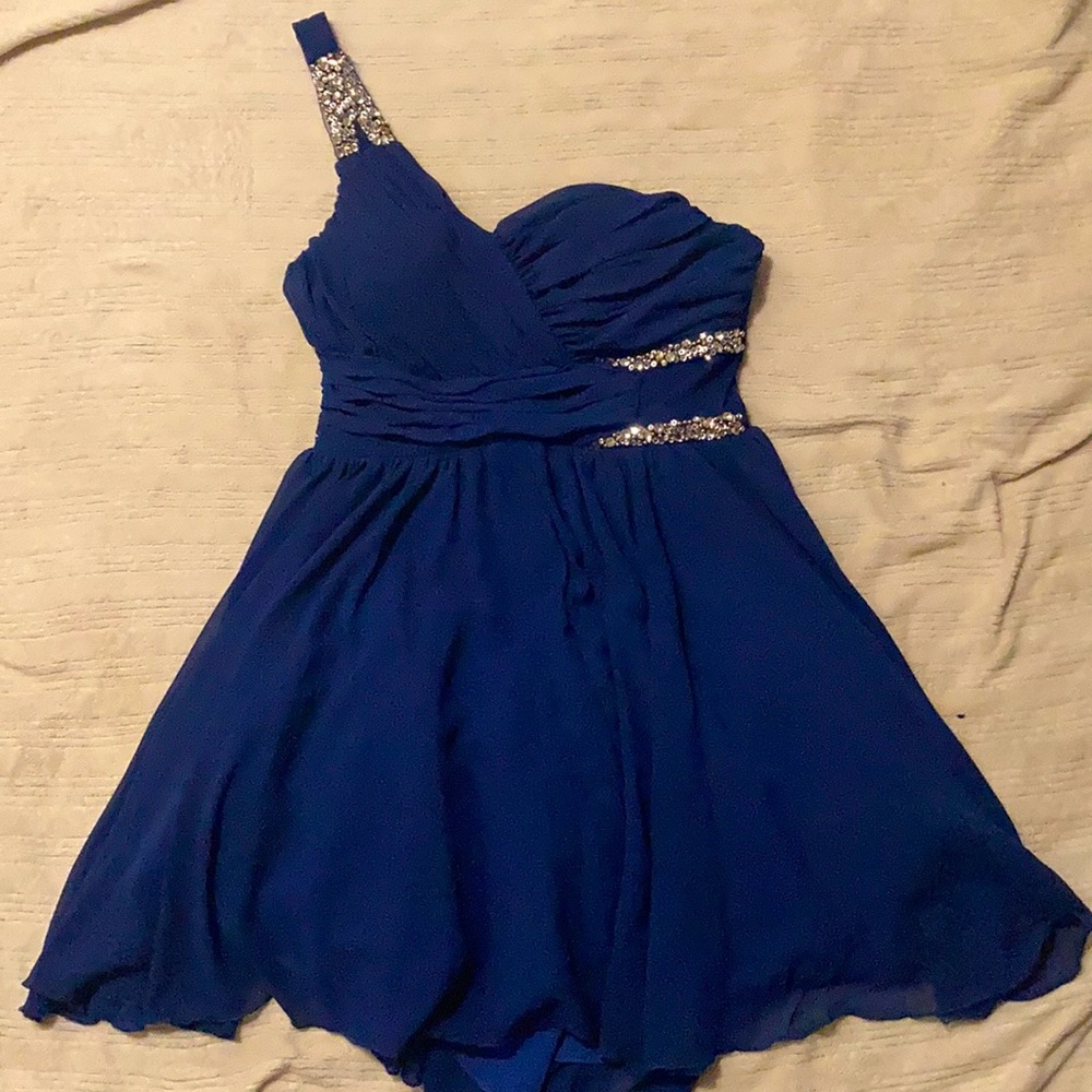 Blue Prom dress with silver beaded accents